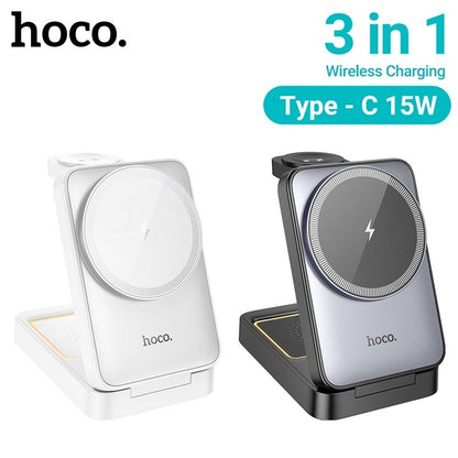 Hoco CQ21 15W QI Wireless Charger 3 IN 1Folding Magnetic Wireless Fast Charger