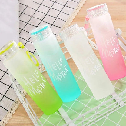 Hello Master Glass Water Bottle with Airtight Cap Holder Strap, 480Ml Random Colours