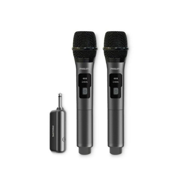 Philips Original Wireless Microphones , Dynamic Microphones with Adjustable Sensitivity & Rechargeable Receiver