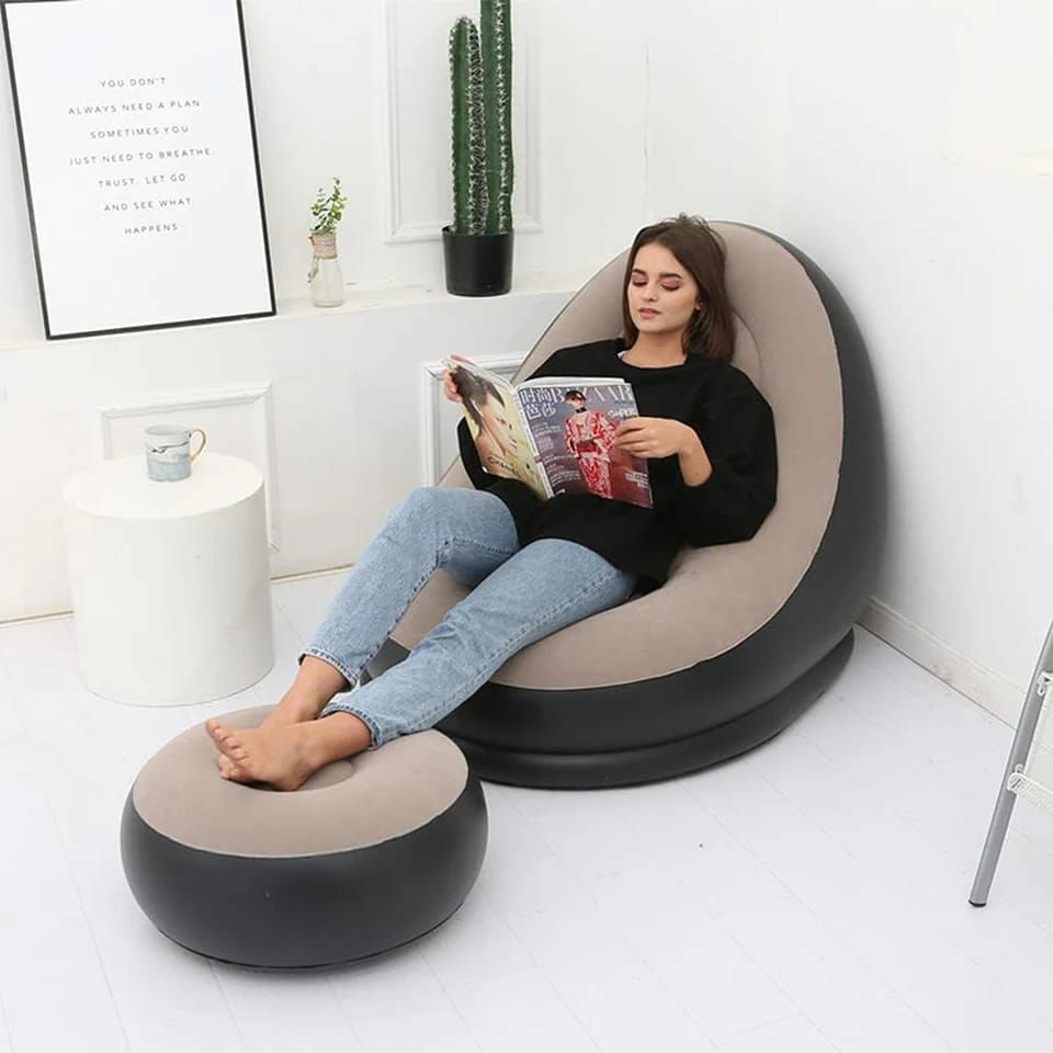 Inflatable Lounge Chair with Footrest, Portable Inflatable Seats, Flocked Sofa, Inflatable Chair