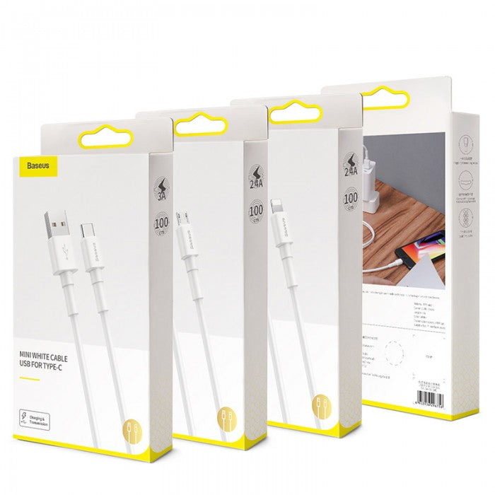 100% Genuine Baseus Mini White Cable USB For Type-C 3.0A 1Meter Length