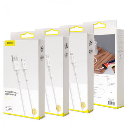 100% Genuine Baseus Mini White Cable USB For Type-C 3.0A 1Meter Length