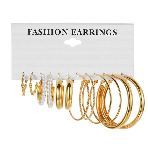 6 PC Elegant and Versatile Ladies Round Geometry Pearl Earrings Perfect for Sophistication