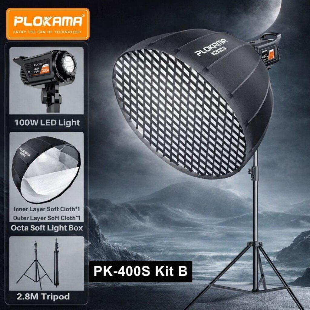PLOKAMA PK-400S KIT B Professional Photography Lighting Set – 100W LED Light + Deep Soft Light Ball + 2.8M Tripod