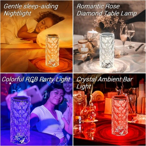 Crystal Rose Diamond Touch Lamp 16 Colors RGB USB Rechargeable with Remote Control