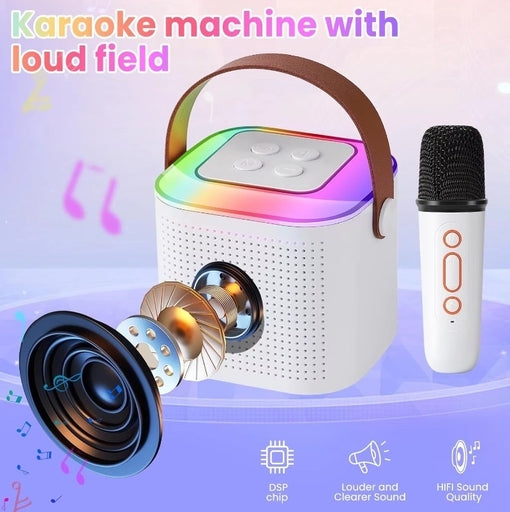 Mini Karaoke Machine with Wireless Mic and Bluetooth Speaker, Fun All-in-One Audio System