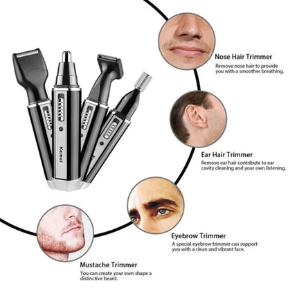 Kemei 4-in-1 Professional Grooming Kit, USB Rechargeable Nose & Ear Hair Trimmer, Beard and Eyebrow