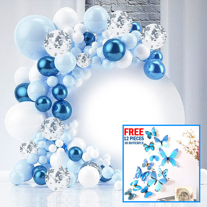 FREE 12 PCS 3D BUTTERFLY WITH Complete Set 104-Piece Premium Blue Balloon Garland Kit for Party Decoration, Unisex Balloon Arch Set for All Ages