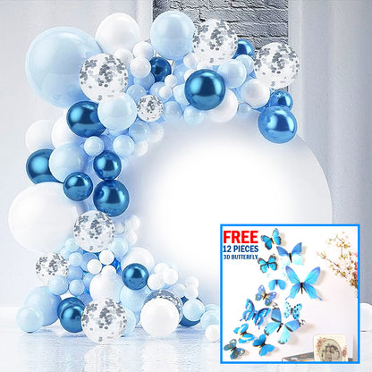 FREE 12 PCS 3D BUTTERFLY WITH Complete Set 104-Piece Premium Blue Balloon Garland Kit for Party Decoration, Unisex Balloon Arch Set for All Ages