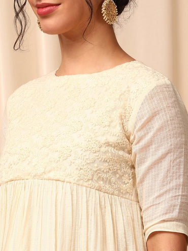 Floral Embroidered Pleated Anarkali Kurta with Trousers