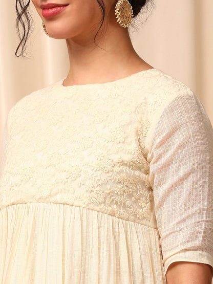 Floral Embroidered Pleated Anarkali Kurta with Trousers