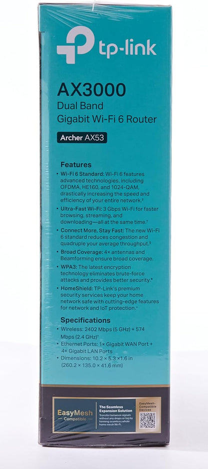 TP-LINK ARCHER AX53 AX3000 Dual Band Gigabit Wi-Fi 6 Router with VPN , WPA3 . HomeShield
