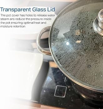 Stainless Steel Low Stew Pot with Glass Lid ,Induction Base/Gas Cooker Compatibl