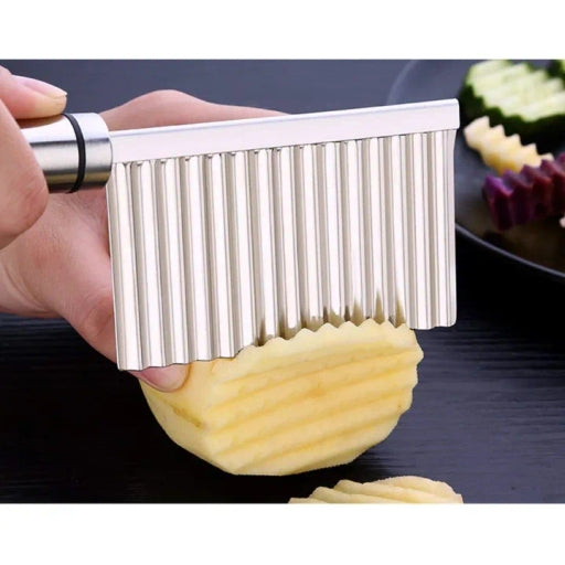 Stainless Steel Plastic Crinkle Cut Knife Vegetable Potato Chip Cutter with Fork Slicing