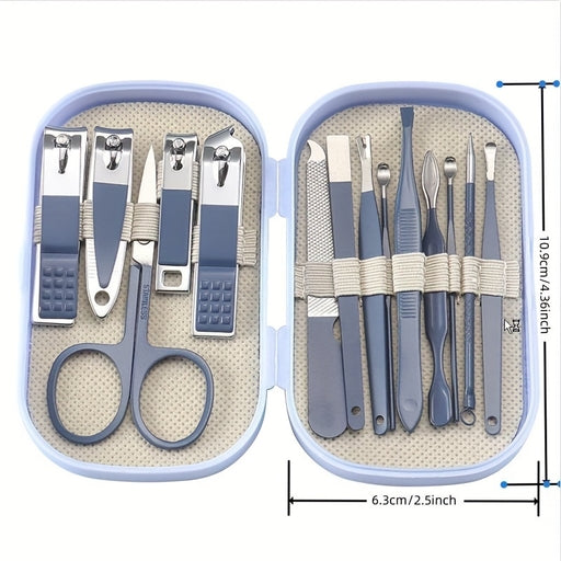 14Pcs Premium Manicure and Pedicure Kit in Pink and Blue, Featuring Stainless Steel Nail Scissors