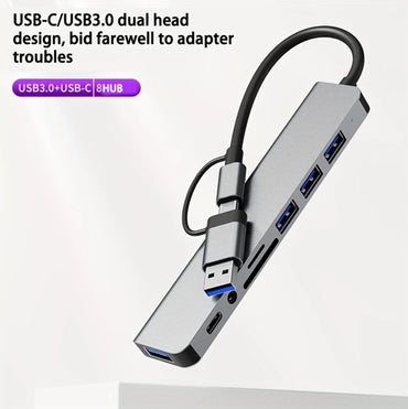 8 In 2 USB +Type C HUB Docking Station with 3.5Mm Audio Jack Adapter Micro SD Card Reader Laptop Tab