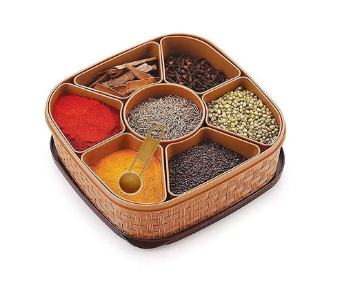 Plastic Round Masala Dabba with Multiple Compartment Spice Container Masala Box Vatti Anjarai Petti