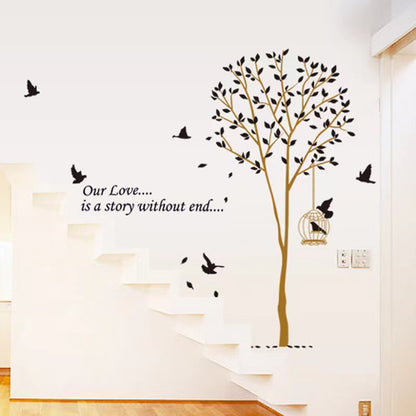 Brown Tree Black Birds Beautiful Bird with Cage Sticker Butterfly Bird sticker plants room wallpaper bedroom nursery window decoration