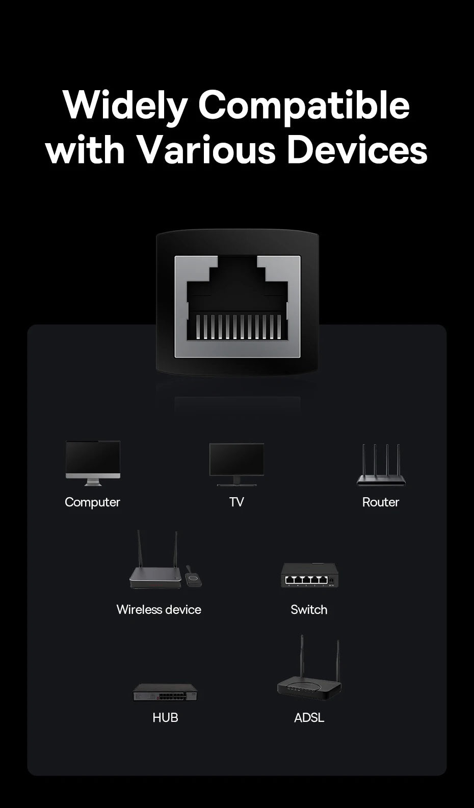 Baseus RJ45 Connector Coupler Cat7 Cat6 Ethernet Adapter Network Extender Extension Cable for Ethernet Cable Gigabit Female t