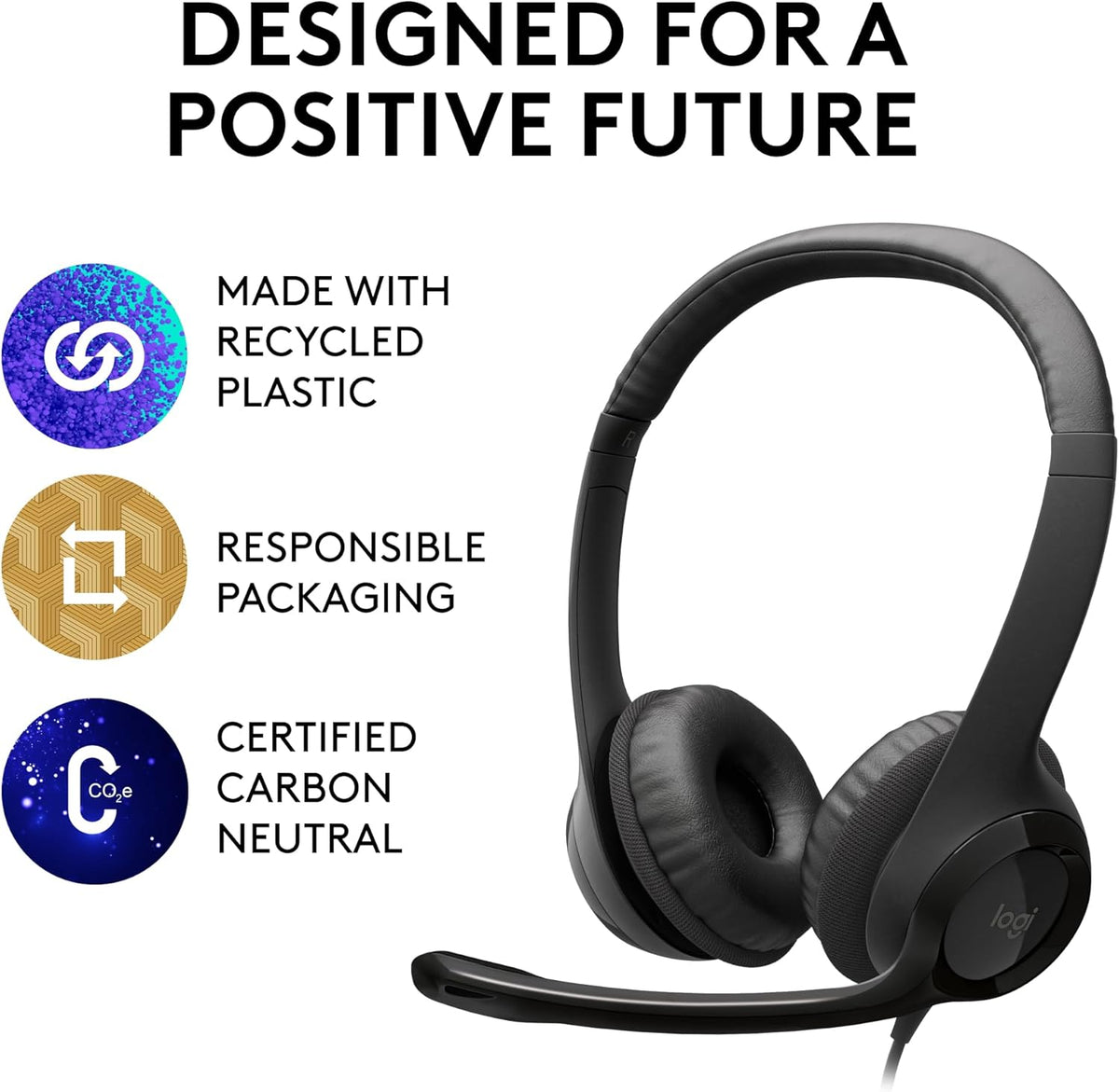 Logitech H390 Wired Headset for PC/Laptop, Stereo Headphones with Noise Cancelling Microphone, USB-A, in-Line Controls for Video Meetings, Music, Gaming and Beyond