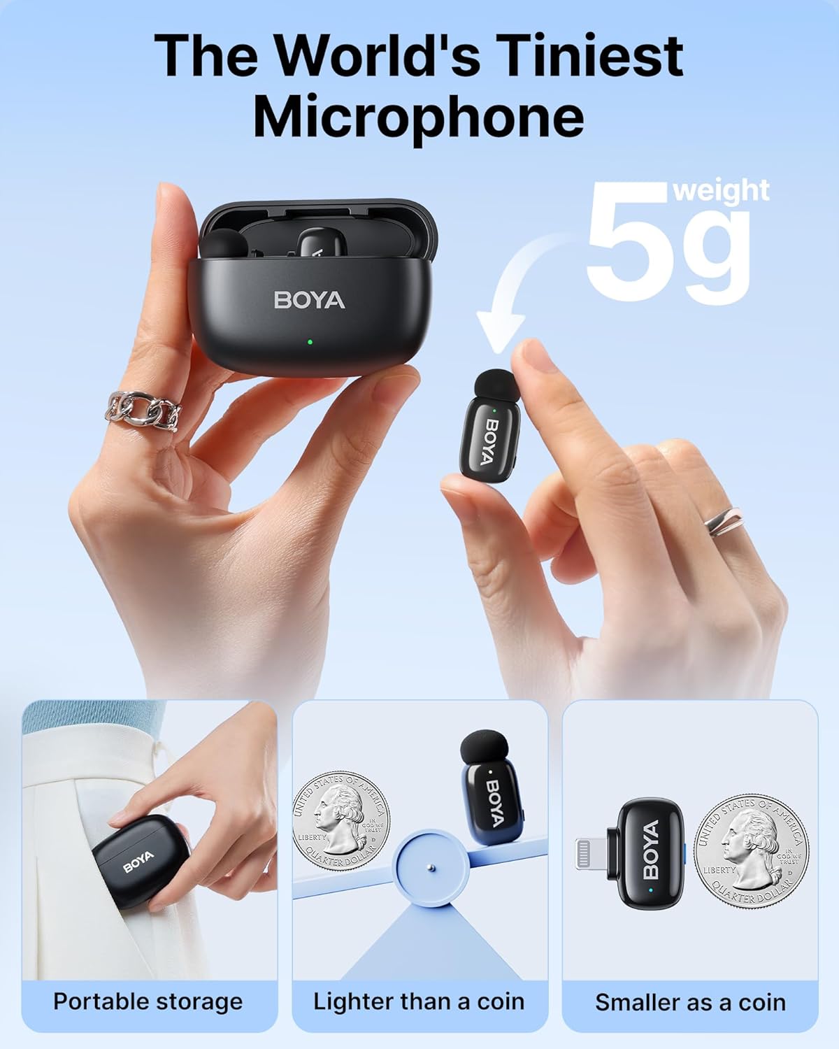 BOYA Mini 2.4Ghz Ultra Mini Wireless Microphone - Dual Wireless Microphones With Charging Case For ( Andriod Type-C and  phone IOS )