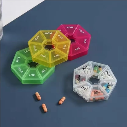 7-Day Circular Pill Organizer – Portable Weekly Medicine Case with Compartments