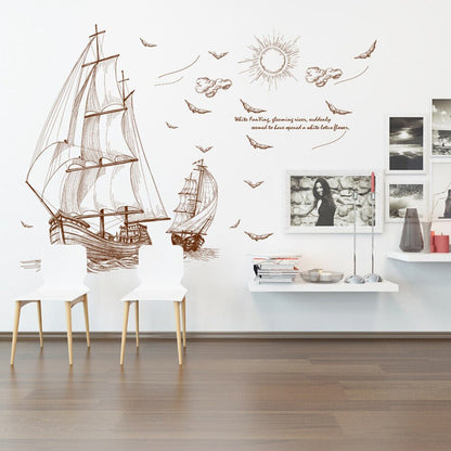 Buy More Brown Ships sailing in deep sea classic wall decoration Sticker room wallpaper bedroom nursery window decor wall stickers wedding decoration birthday decoration kids room decoration Wall Stickers