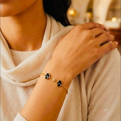 Charming Double Black Heart Gold Chain Bracelet