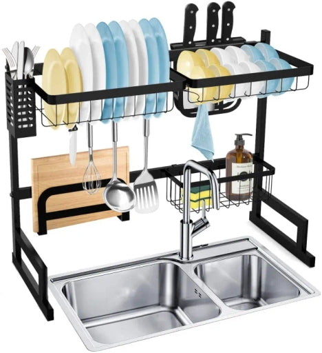 Dish Rack Kitchen Double Sink Rack Stainless Steel Plate Cutlery Holder