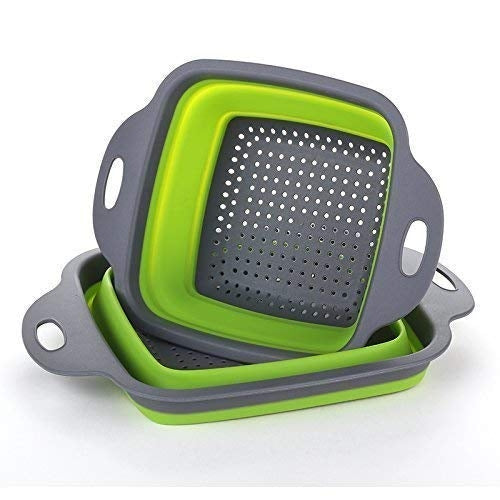 Square Draining Basket - Silicone Kitchen Storage Bag Fruit and Vegetable Basket Folding Filter