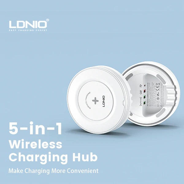 LDNIO 5-in-1 Multi-Device Wireless Charging Station, 15W Max Qi-Certified Wireless Charger & 20W USB-C Port Fast Charger Comp