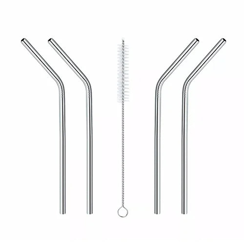 Reusable Stainless Steel Drinking Straws Set of 4 and Cleaning Brush