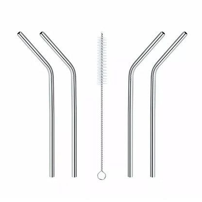 Reusable Stainless Steel Drinking Straws Set of 4 and Cleaning Brush