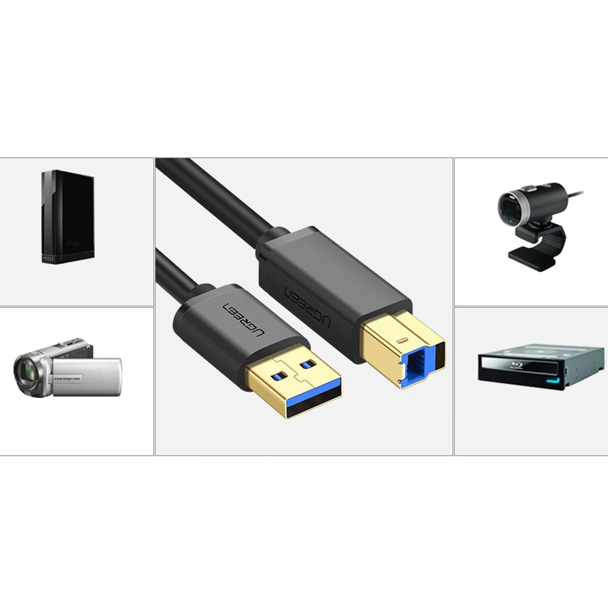 Ugreen US210 10372 Printer Cable with USB-A / USB-B Connectors, 5 Gbps Speed, 2M
