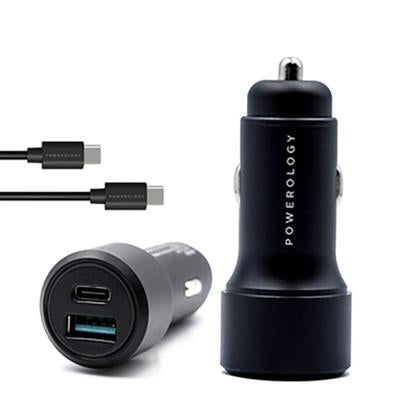 100% Genuine Powerology 36W Car Charger PD + QC3.0 With USB-C To USB-C Cable