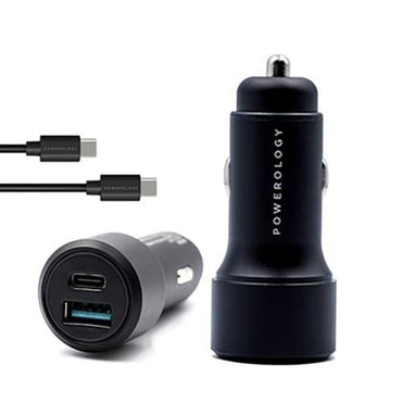 100% Genuine Powerology 36W Car Charger PD + QC3.0 With USB-C To USB-C Cable