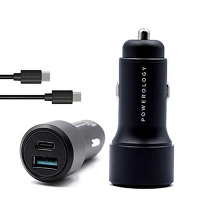 100% Genuine Powerology 36W Car Charger PD + QC3.0 With USB-C To USB-C Cable
