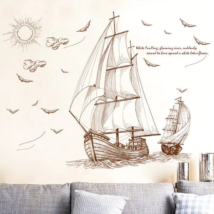 Buy More Brown Ships sailing in deep sea classic wall decoration Sticker room wallpaper bedroom nursery window decor wall stickers wedding decoration birthday decoration kids room decoration Wall Stickers