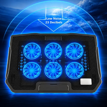 H9/P9 Laptop Cooling Pad – 6 Fans, Adjustable Stand, Dual USB Ports & LED Backlight for Notebook