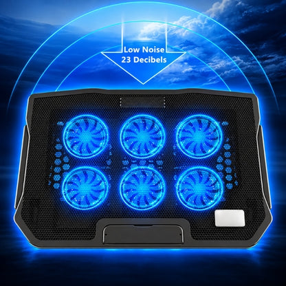 H9/P9 Laptop Cooling Pad – 6 Fans, Adjustable Stand, Dual USB Ports & LED Backlight for Notebook