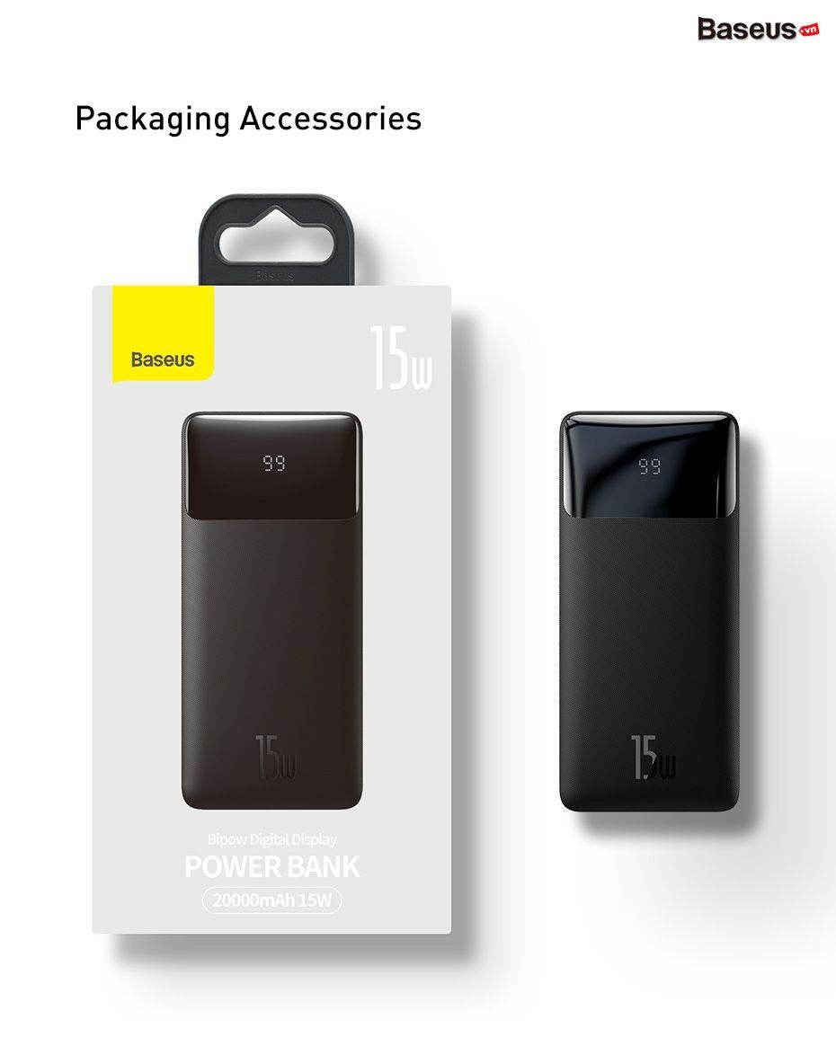 Baseus 20000mah 15W Fast Charging Type-C Output Power Bank with Digital Display