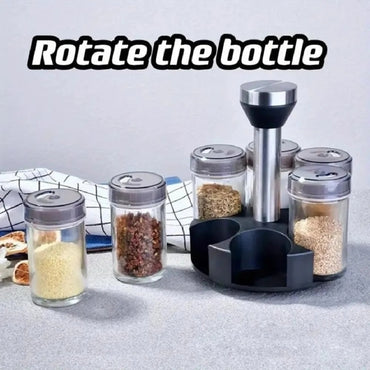 6-Jar Rotating Spice Rack Organizer with Glass Bottles, Countertop Herb Seasoning Holder SMT