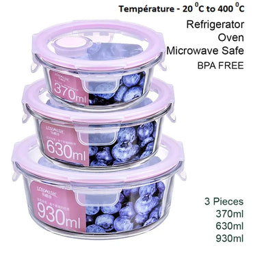 Microwave Oven Safe Waterproof Round Glass Bowl Set with Airtight Lid
