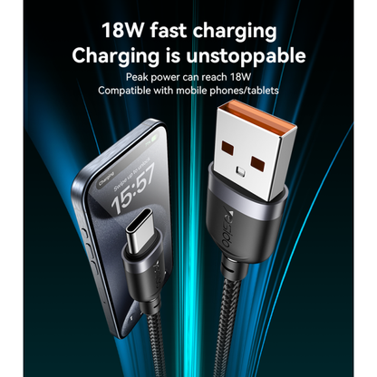 Yesido 0.3 Meter 18W Fast Charging USB to Type-C Aluminum Alloy Braided Data Cable - CA131C