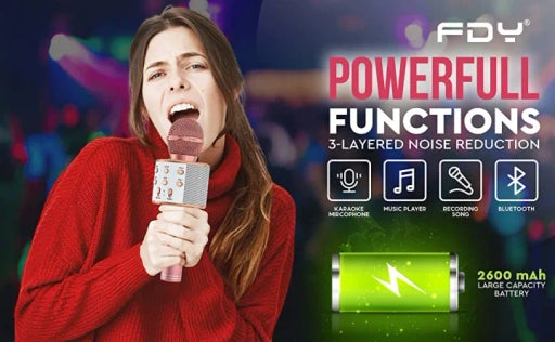 Wireless Bluetooth Karaoke Microphone with Speaker, Voice Changer & Recorder for IOS/Android