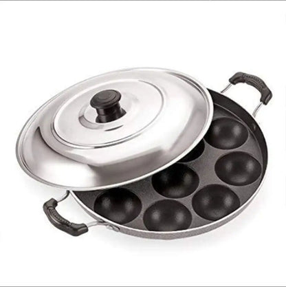 Appam Pan with Lid 12 Non Stick Scoops Appam Maker,Patra Paniyaram Pan, Appackara ,Kuzhi Paniyaram,