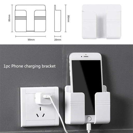 Wall Mount Phone Holder Self-Adhesive Wall Beside Organizer Storage Box Plastic Charging Phone Stand