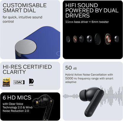 CMF By Nothing Buds Pro 2 Wireless Earbuds with Smart Dial, 50dB Hybrid Noise Cancelling Earbuds Wireless Bluetooth 5.3, 11mm Bass with LDAC, 6 Hi-Res Audio Mics, 43H Playtime, Fast Charging Case