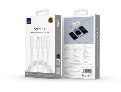 WiWU StarLink Wi-C046E Cable 3-in-1 60W Fast Charging Type-C + Lightning + Micro USB Cable