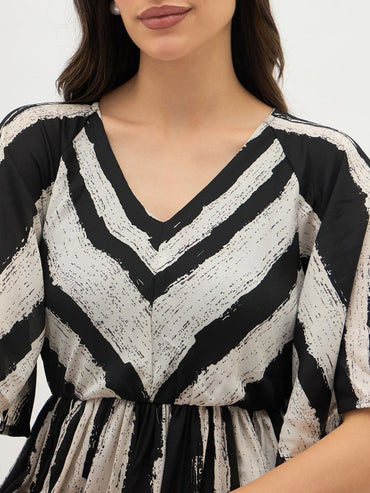 Print Batwing Sleeve Georgette a-Line Midi Dress